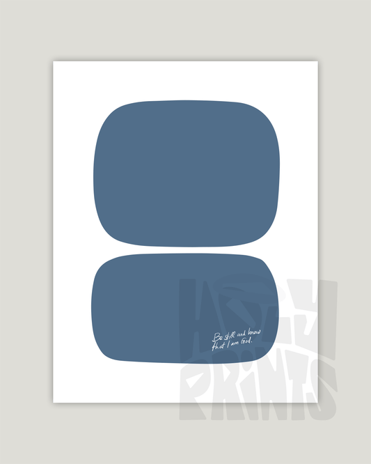 be still and know that i am god grayblue Modern minimal abstract Bible verse example print inches