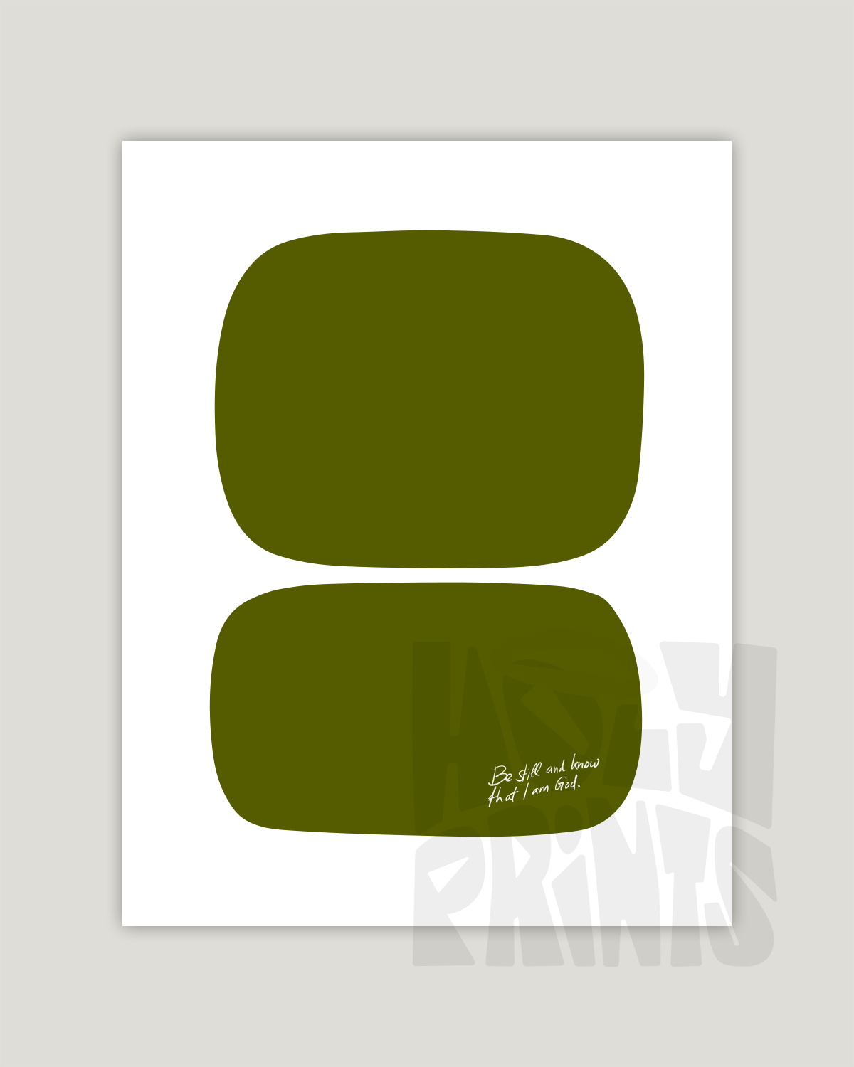 be still and know that i am god green Modern minimal abstract Bible verse example print inches