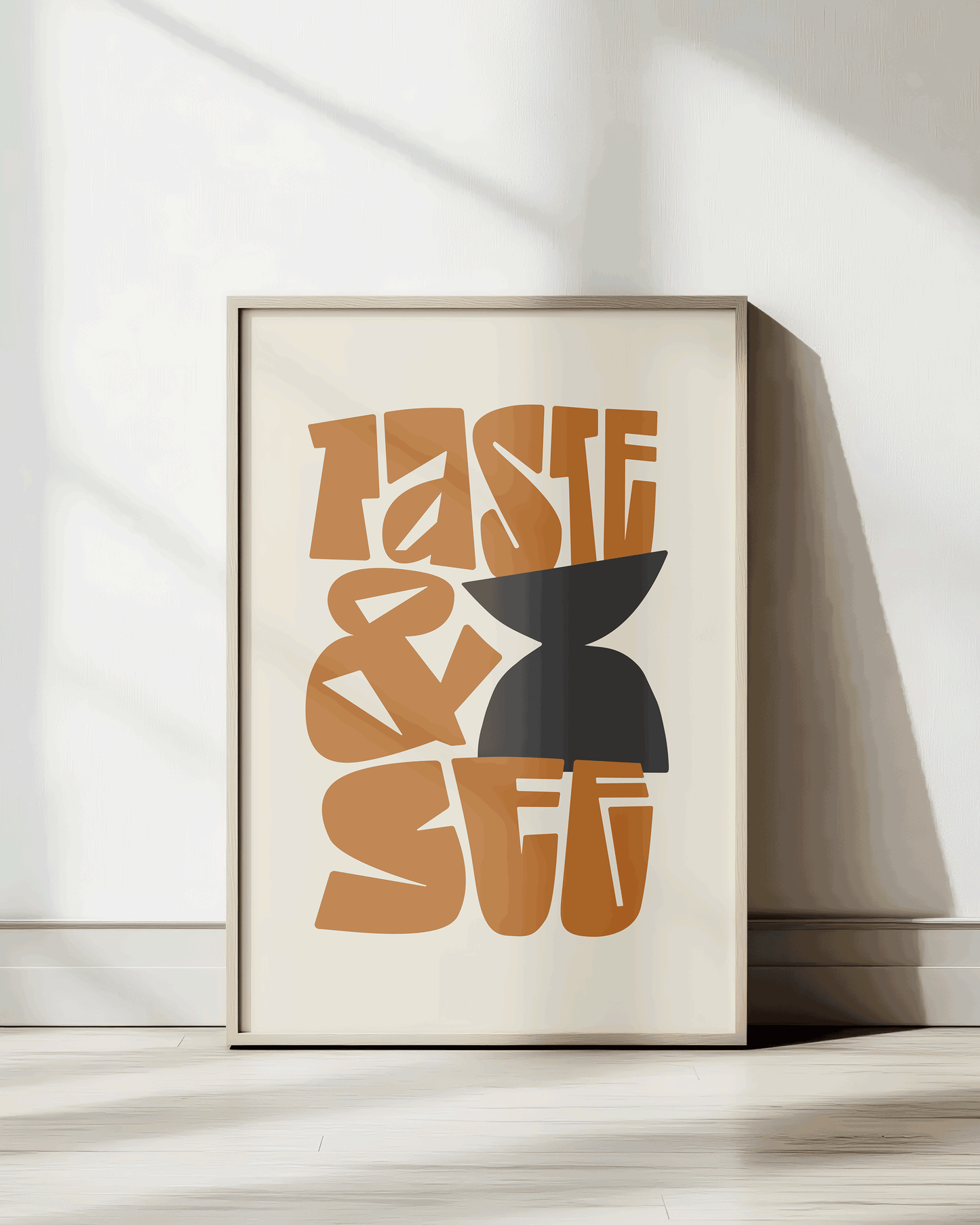 taste and see brown black Bold modern typographic Bible verse print framed mockup hoolyprints