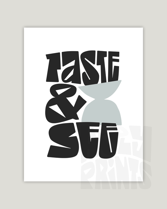 taste and see black gray Bold modern typographic Bible verse example print inches hoolyprints