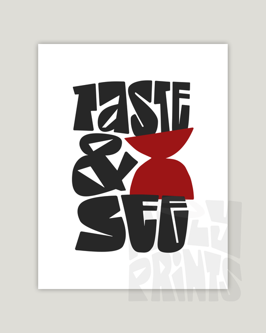 taste and see black red Bold modern typographic Bible verse example print inches hoolyprints