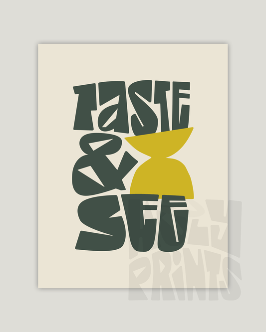 taste and see green yellow Bold modern typographic Bible verse example print inches hoolyprints