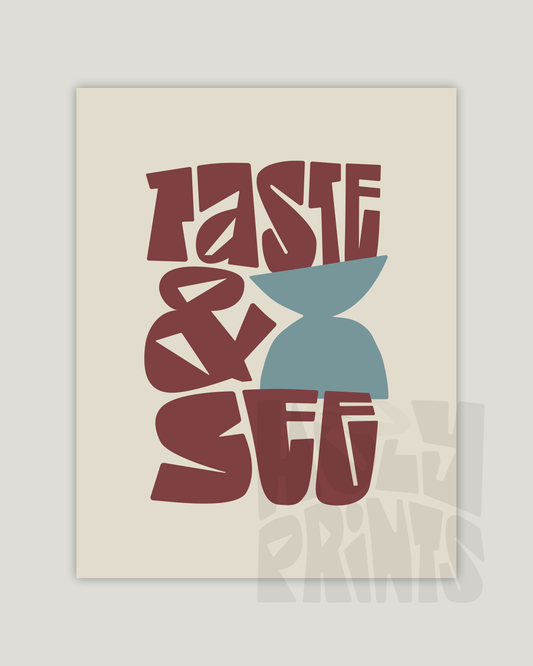 taste and see red-brown turquoise Bold modern typographic Bible verse example print inches hoolyprints
