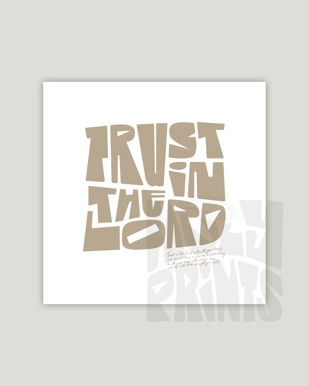 trust in the lord almond square Bold modern typographic Bible verse example print inches hoolyprints