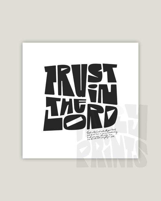 trust in the lord black square Bold modern typographic Bible verse example print inches hoolyprints
