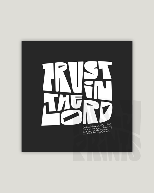 trust in the lord black square Bold modern typographic Bible verse example print inches hoolyprints