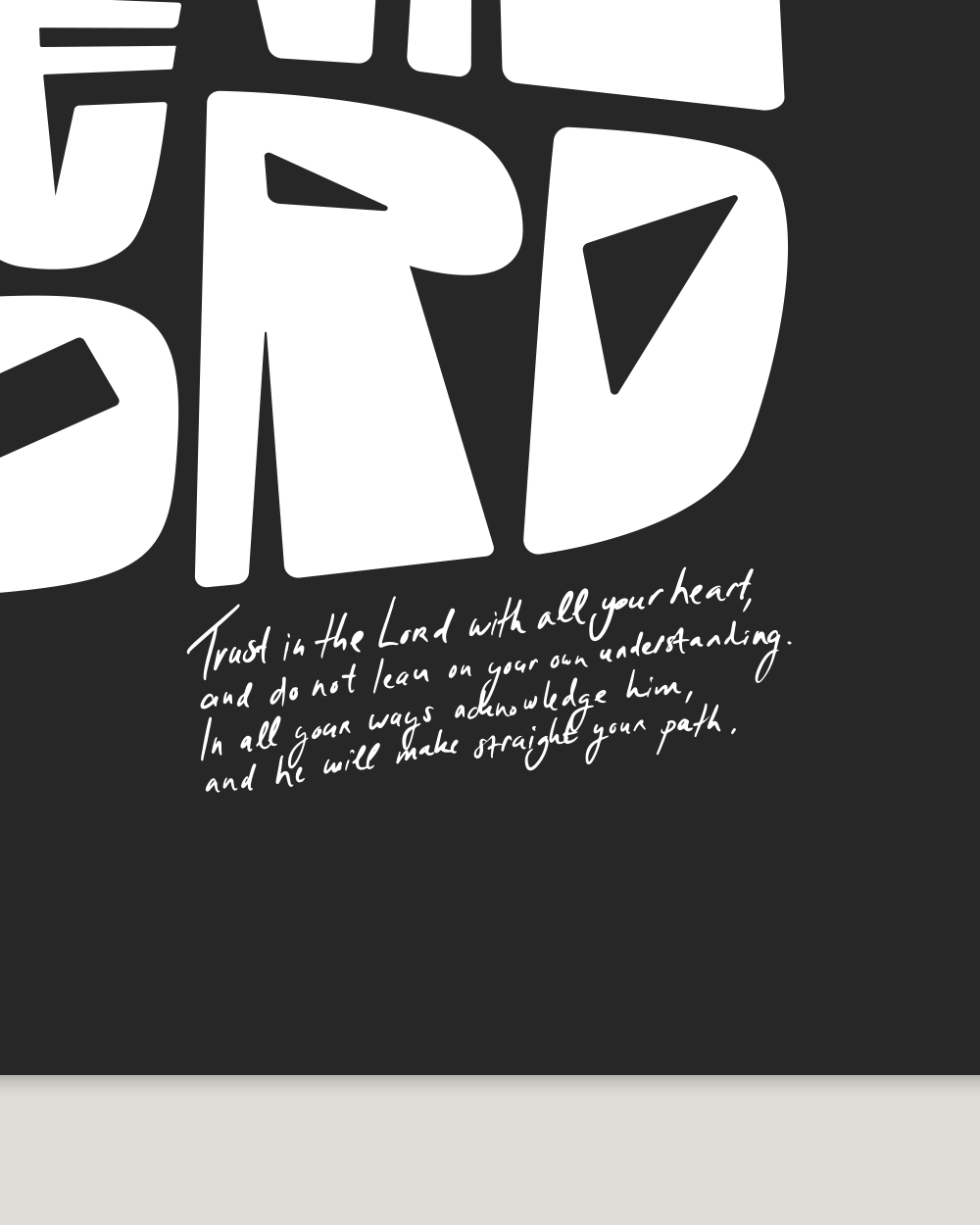 trust in the lord square black Bold modern typographic Bible verse handwritten detail hoolyprints