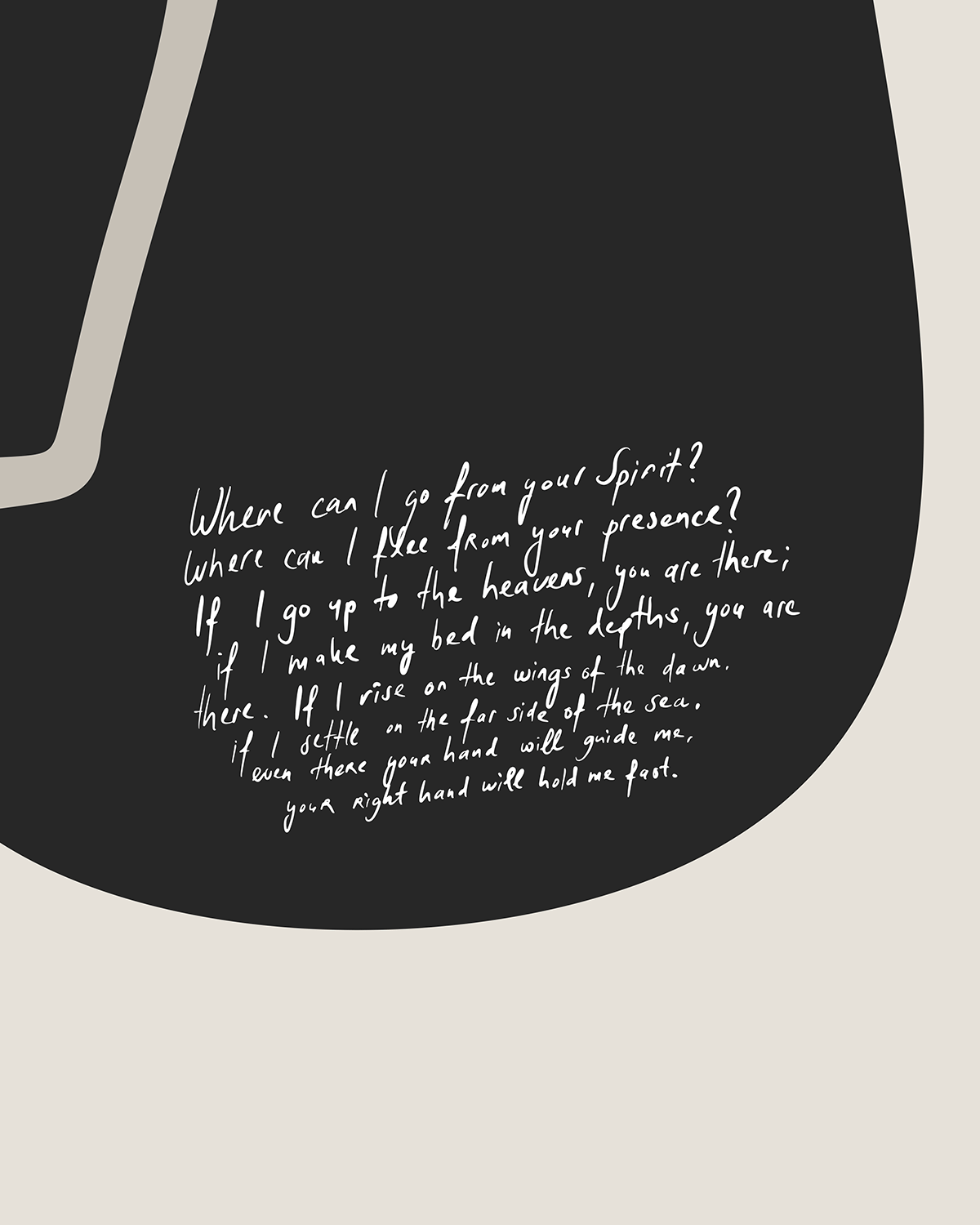 detail grayscale art print with handwritten bible verse where can i go form your spirit