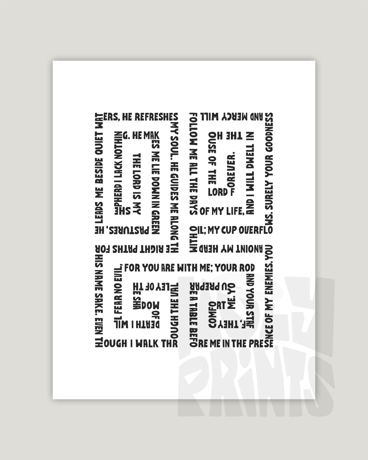 psalm 23 black white Bold modern typographic Bible verse example print inches hoolyprints
