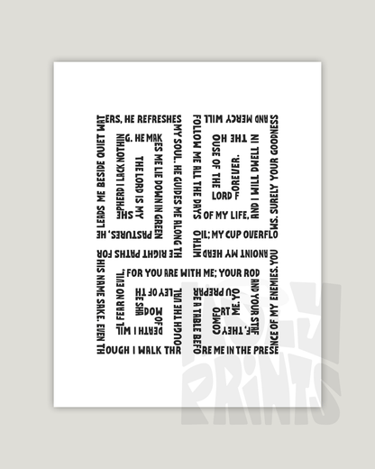 psalm 23 black white Bold modern typographic Bible verse example print inches hoolyprints