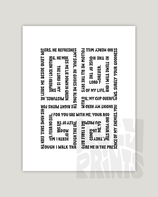 psalm 23 black white Bold modern typographic Bible verse example print inches hoolyprints