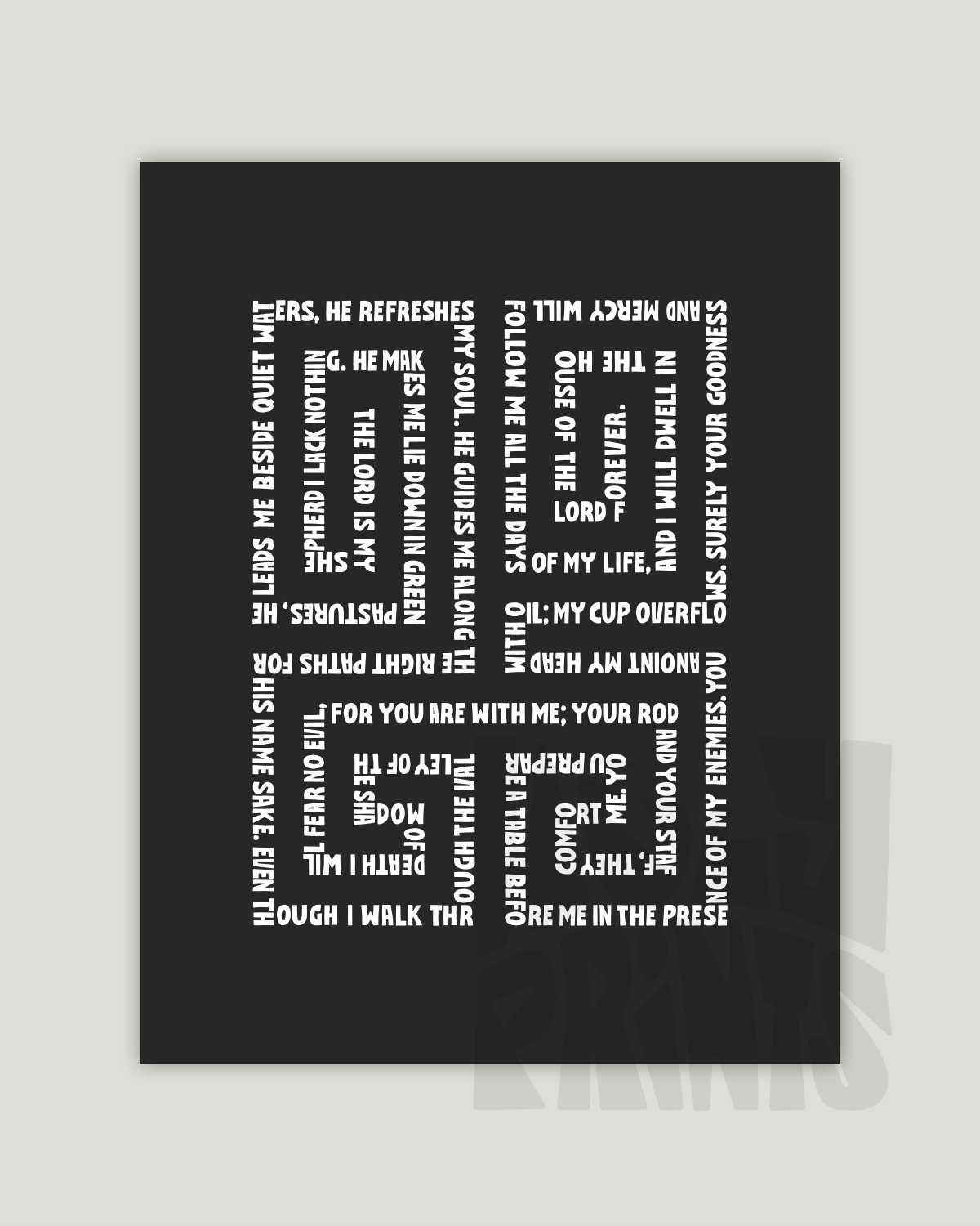 psalm 23 black Bold modern typographic Bible verse example print inches hoolyprints