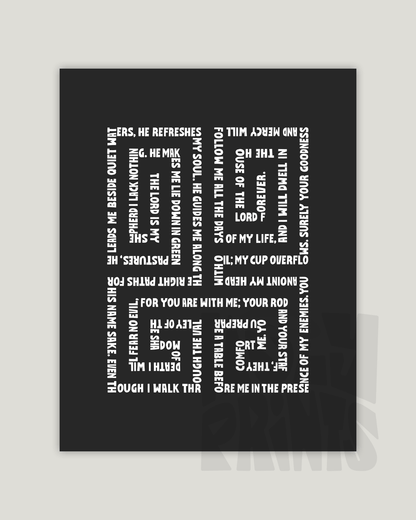 psalm 23 black Bold modern typographic Bible verse example print inches hoolyprints