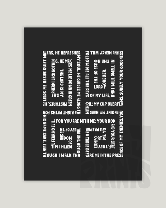 psalm 23 black Bold modern typographic Bible verse example print inches hoolyprints
