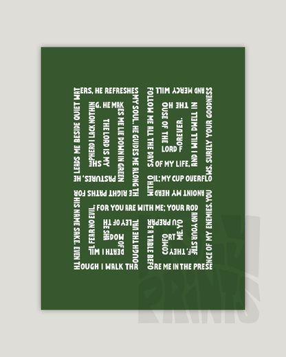psalm 23 green Bold modern typographic Bible verse example print inches hoolyprints