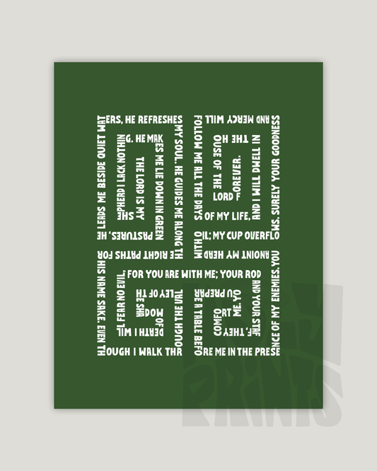 psalm 23 green Bold modern typographic Bible verse example print inches hoolyprints
