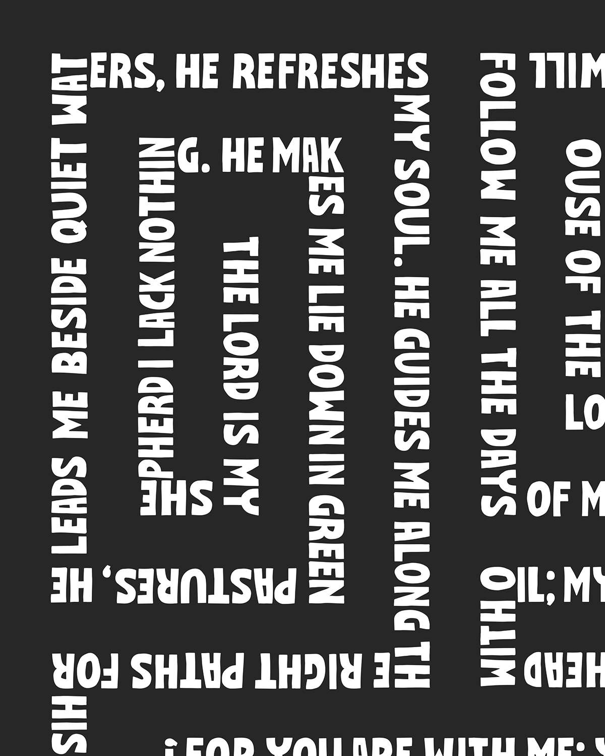 psalm 23 black Bold modern typographic Bible verse handwritten detail hoolyprints