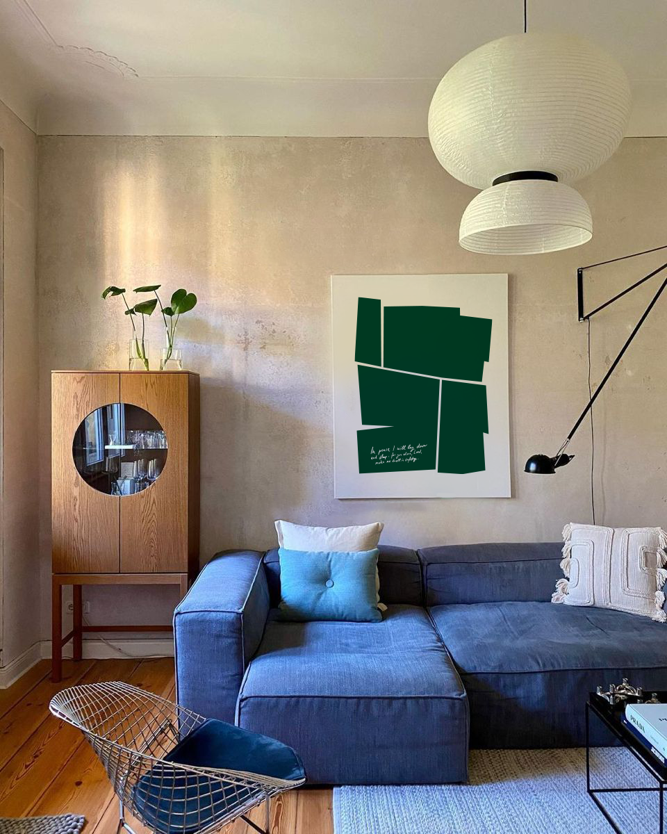 Green abstract cool bible verse wall decor in living room