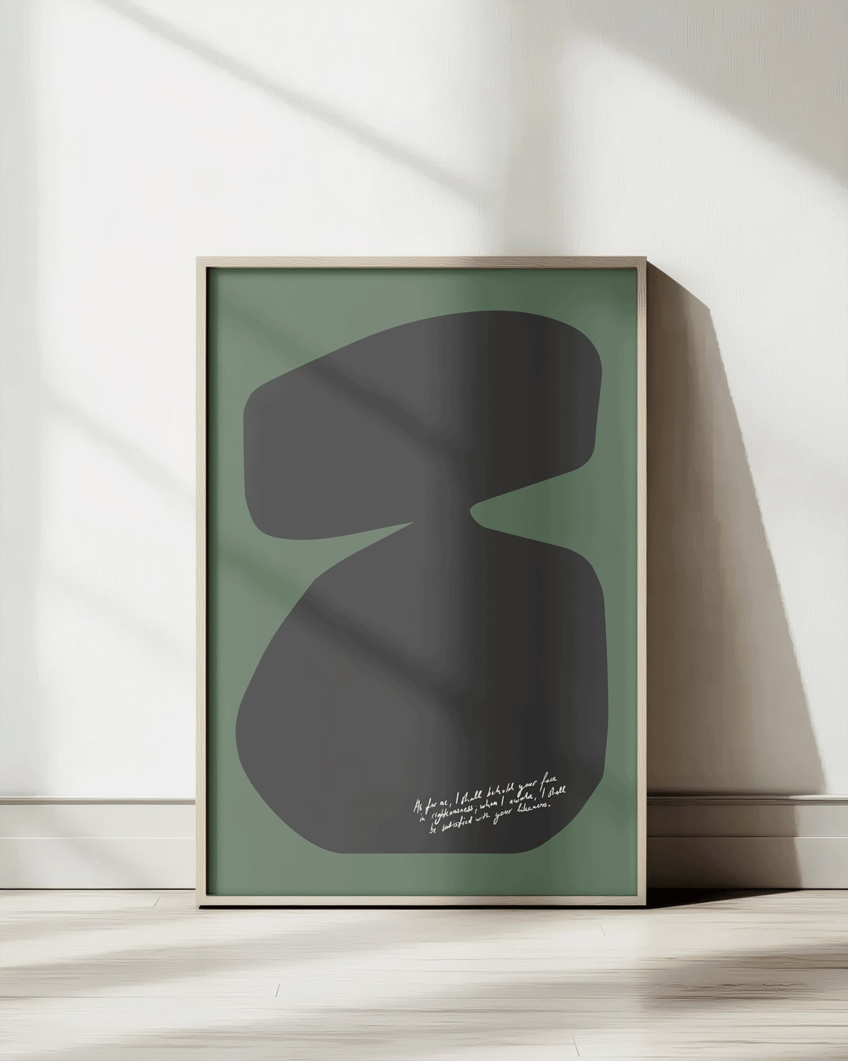 behold your face black green Modern minimal abstract Bible verse print framed mockup