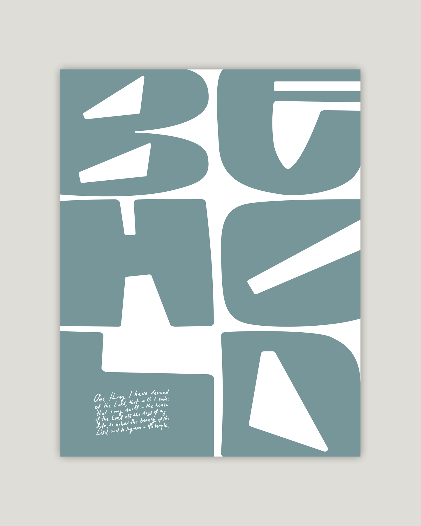 behold psalm 27:4 turquoise  Bold modern typographic Bible verse example print inches hoolyprints