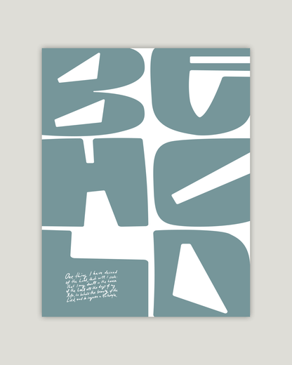 behold psalm 27:4 turquoise  Bold modern typographic Bible verse example print inches hoolyprints