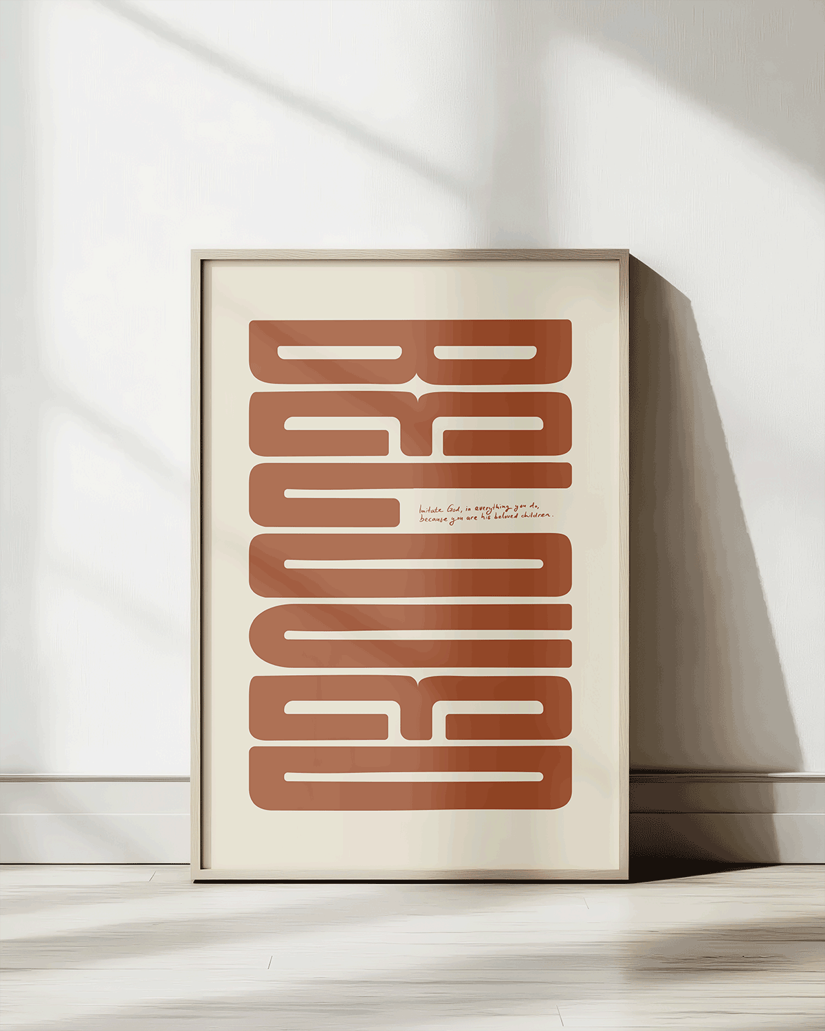 beloved brown Bold modern typographic Bible verse print framed mockup hoolyprints