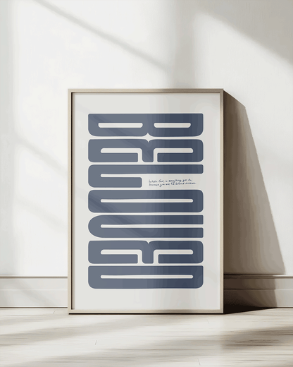 beloved grayblue Bold modern typographic Bible verse print framed mockup hoolyprints