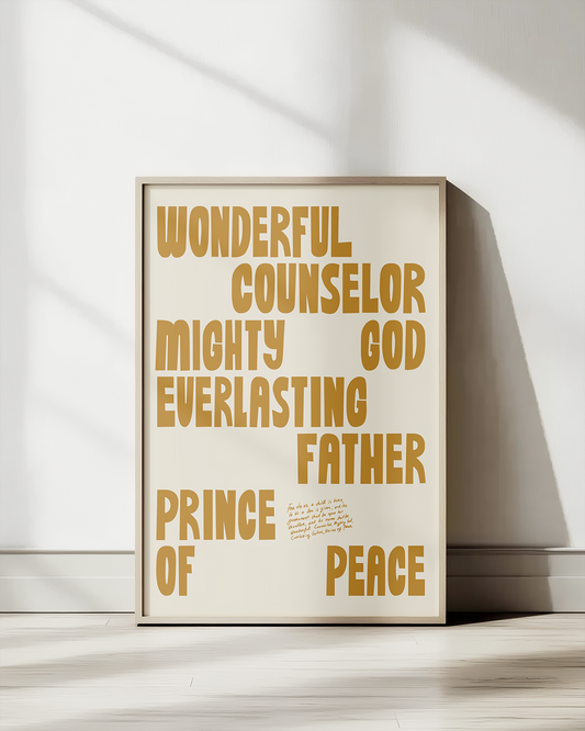Wonderful Counselor—Isaiah 9:6-7, Advent Holiday Scripture Art [Gold]