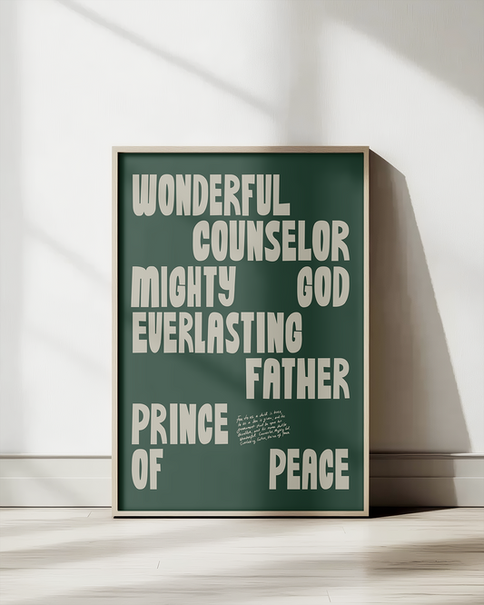 Wonderful Counselor—Isaiah 9:6-7, Advent Holiday Scripture Art [Green]