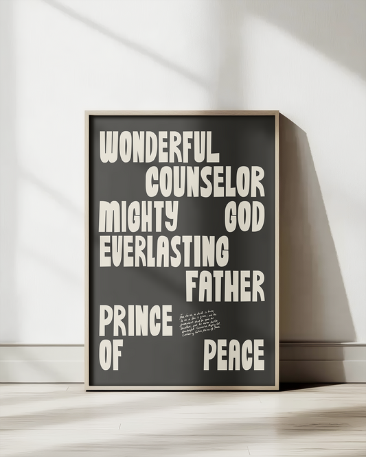 Wonderful Counselor—Isaiah 9:6-7, Advent Holiday Scripture Art [Black Inv]