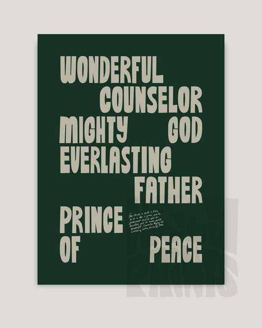 Wonderful Counselor—Isaiah 9:6-7, Advent Holiday Scripture Art [Green]