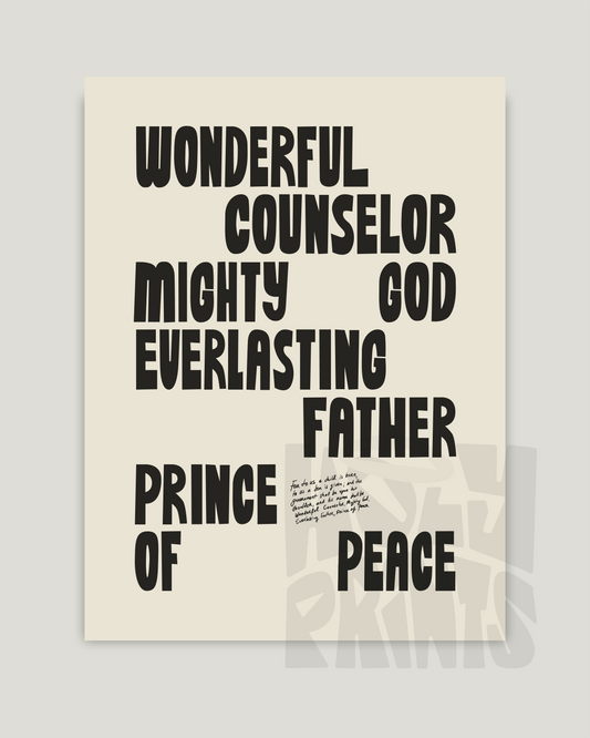 Wonderful Counselor—Isaiah 9:6-7, Advent Holiday Scripture Art [Black]