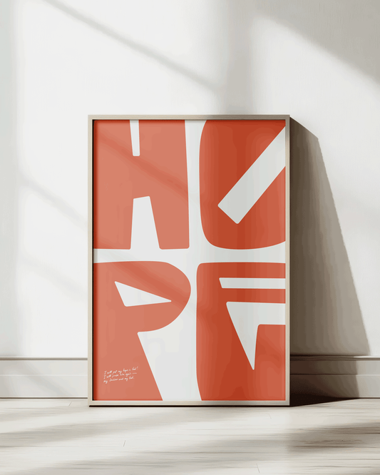hope psalm 42:11 orange Bold modern typographic Bible verse wall decor art print framed mockup christian art hoolyprints