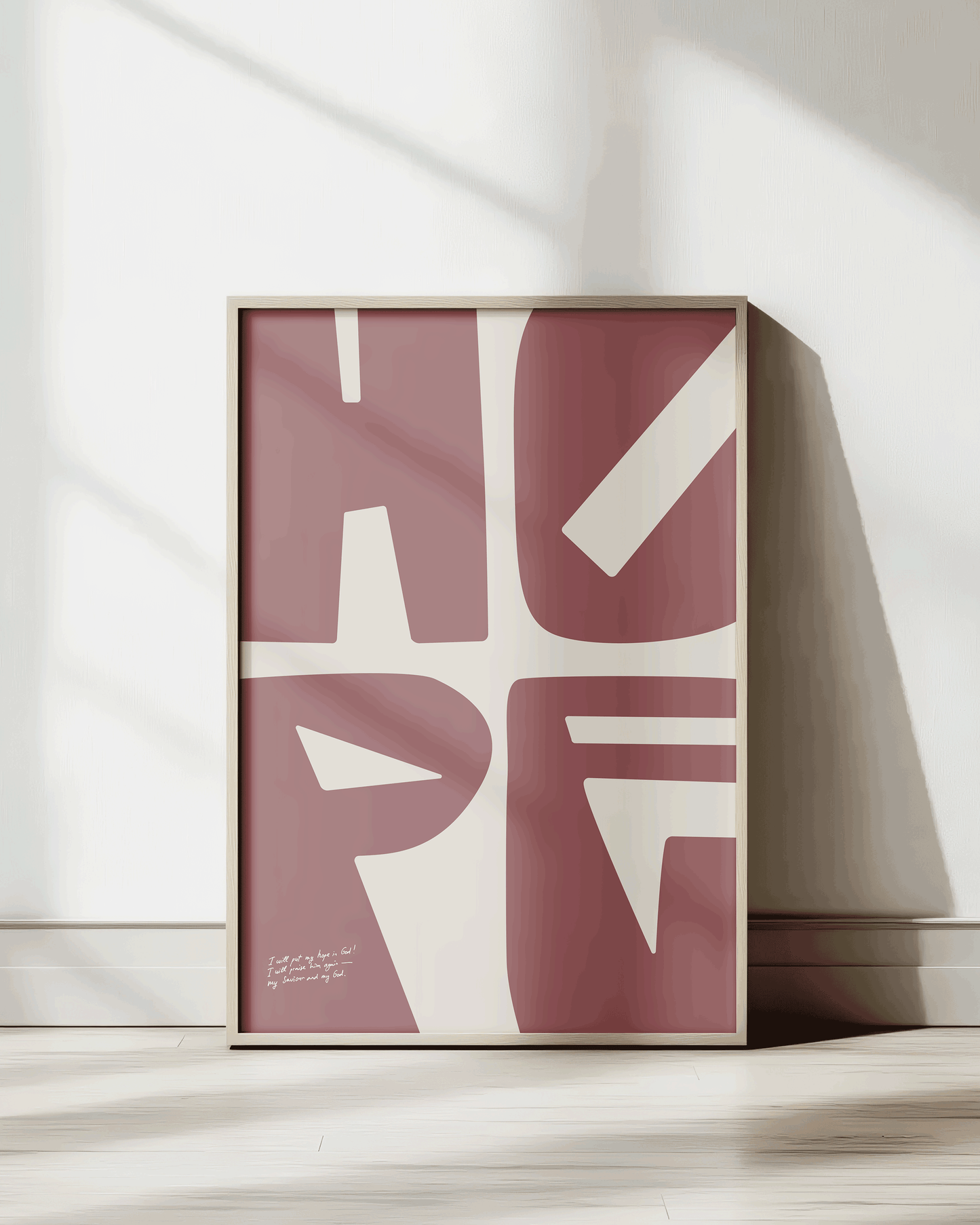 hope psalm 42:11 red-brown Bold modern typographic Bible verse wall decor art print framed mockup christian art hoolyprints