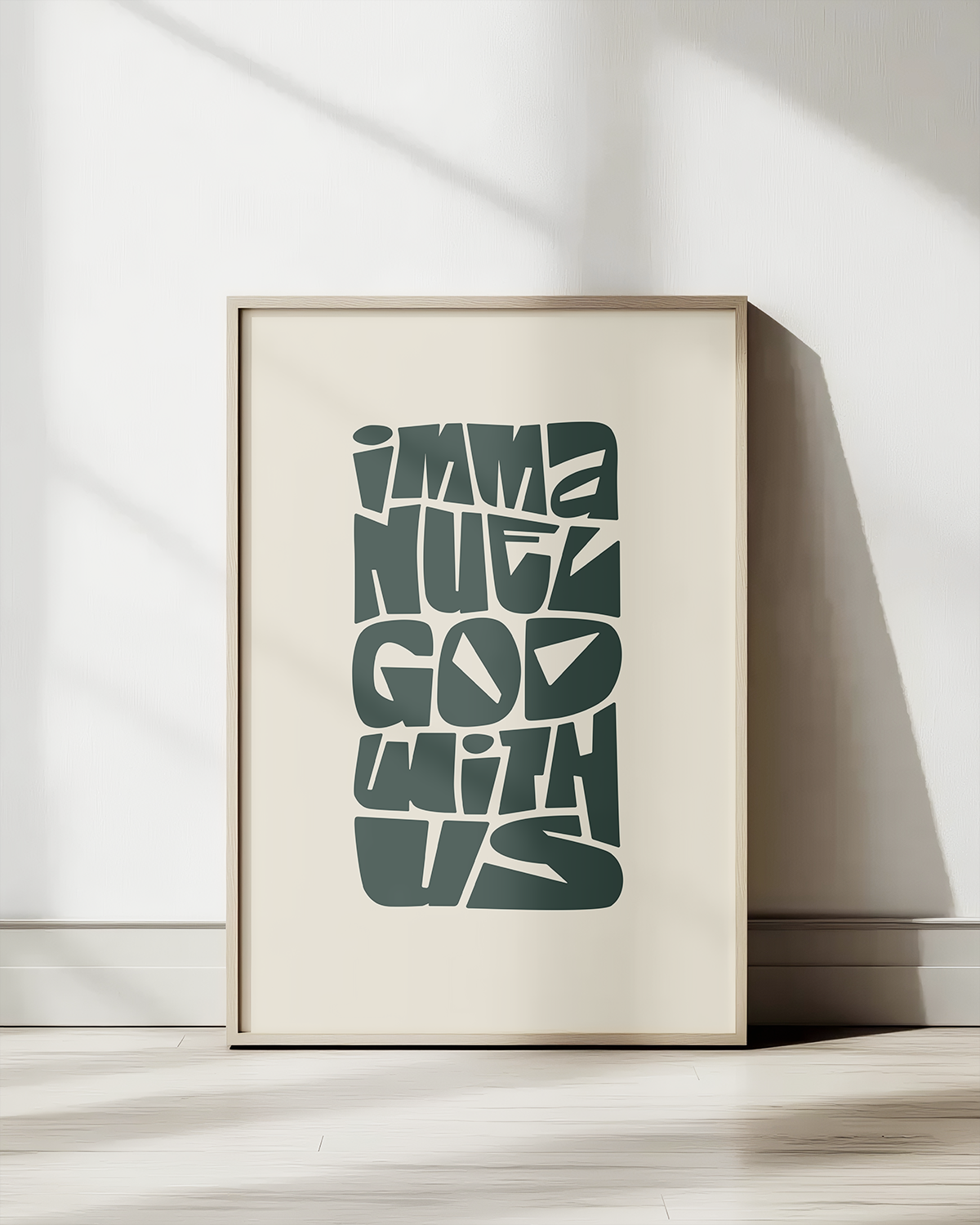 God With Us—Matt 1:23, Typographic Advent Art Print [Dark Green]