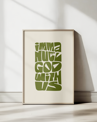God With Us—Matt 1:23, Typographic Advent Art Print [Moss Green]