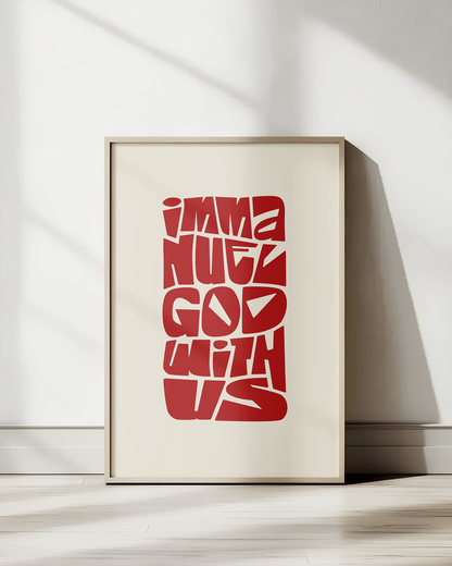 God With Us—Matt 1:23, Typographic Advent Art Print [Red]