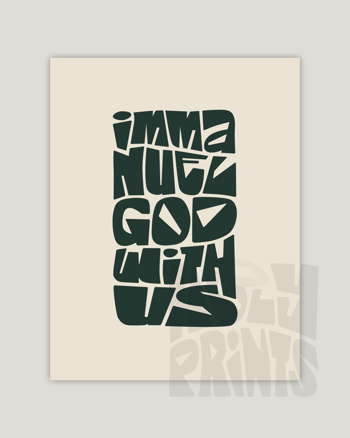 God With Us—Matt 1:23, Typographic Advent Art Print [Dark Green]