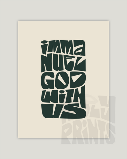 God With Us—Matt 1:23, Typographic Advent Art Print [Dark Green]