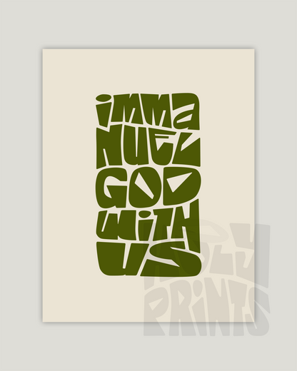 God With Us—Matt 1:23, Typographic Advent Art Print [Moss Green]