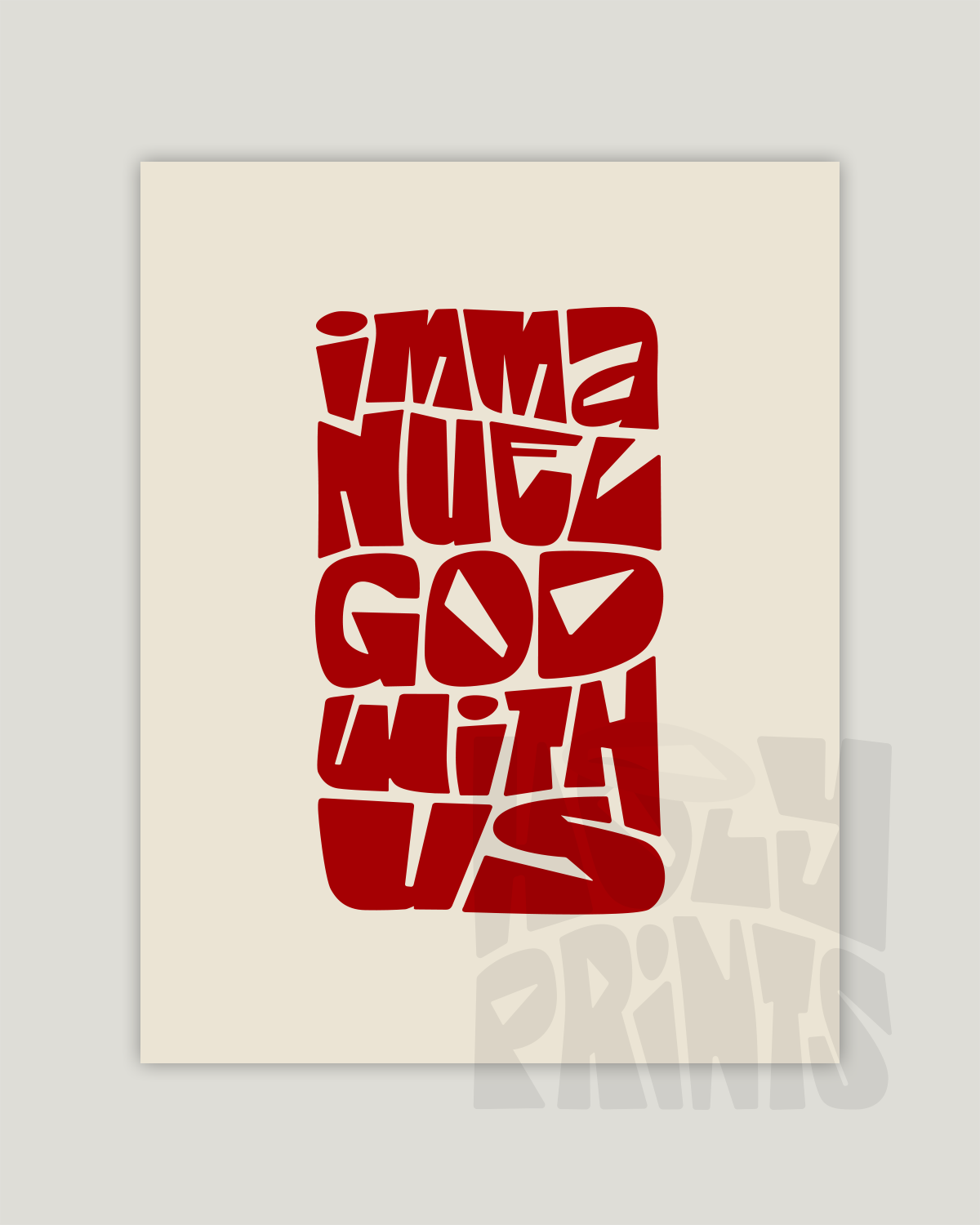 God With Us—Matt 1:23, Typographic Advent Art Print [Red]