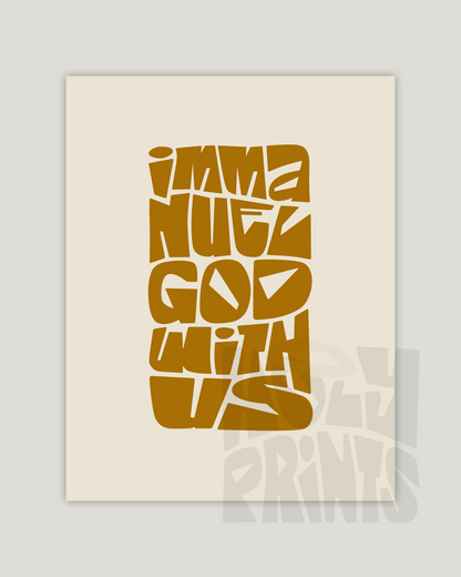 God With Us—Matt 1:23, Typographic Advent Art Print [Gold]