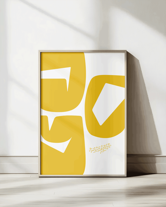 joy yellow Bold modern typographic Bible verse print framed mockup hoolyprints