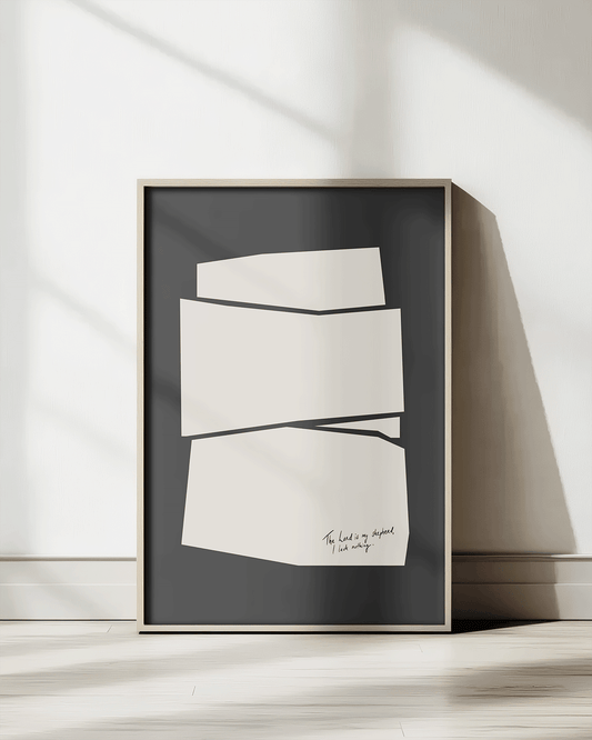 shepherd i lack nothing black beige Modern minimal abstract Bible verse print framed mockup