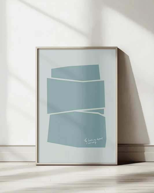 shepherd i lack nothing turquoise Modern minimal abstract Bible verse print framed mockup