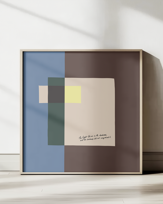 Light in the Darkness—John 1:5, Timeless Abstract Art Print [Blue/Brown]