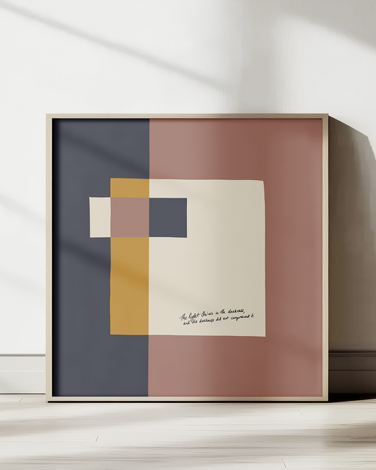 Light in the Darkness—John 1:5, Timeless Abstract Art Print [Blue/Rose]