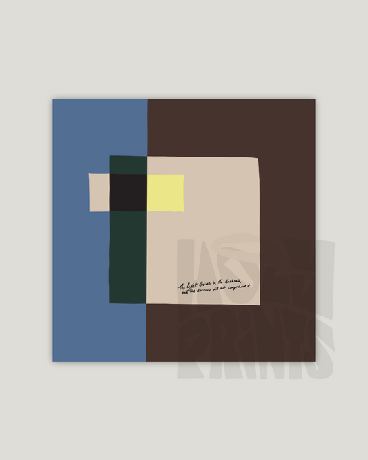 Light in the Darkness—John 1:5, Timeless Abstract Art Print [Blue/Brown]