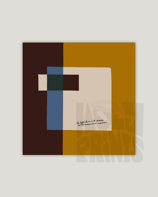Light in the Darkness—John 1:5, Timeless Abstract Art Print [Brown/Yellow]