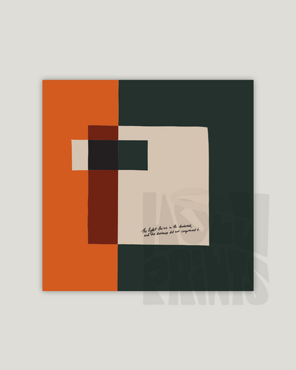 Abstract art piece with geometric shapes on a light gray background